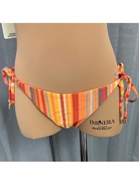 Monday Swimwear Orange Multi-Stripe Side-Tie Bikini Bottom